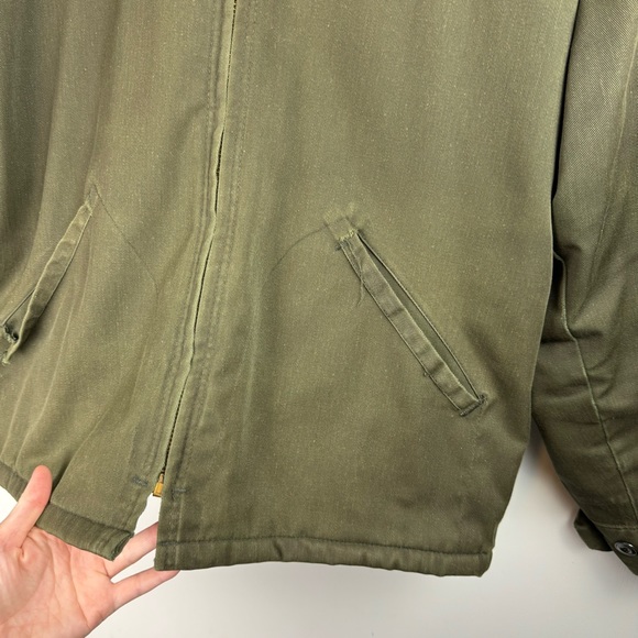 Vintage Wrangler Mens Olive Army Green Quilted Work Jacket Sz 42 Distressed - Picture 7 of 16